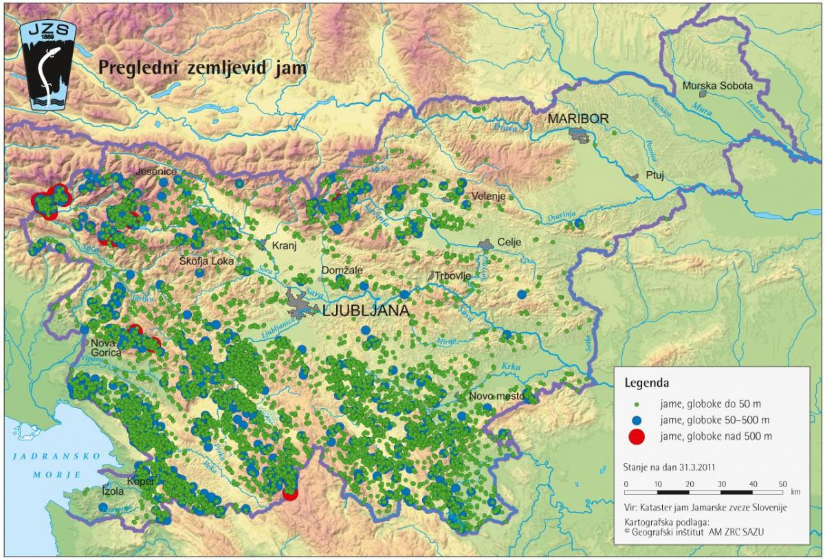 Mapa ng kuweba sa Slovenia