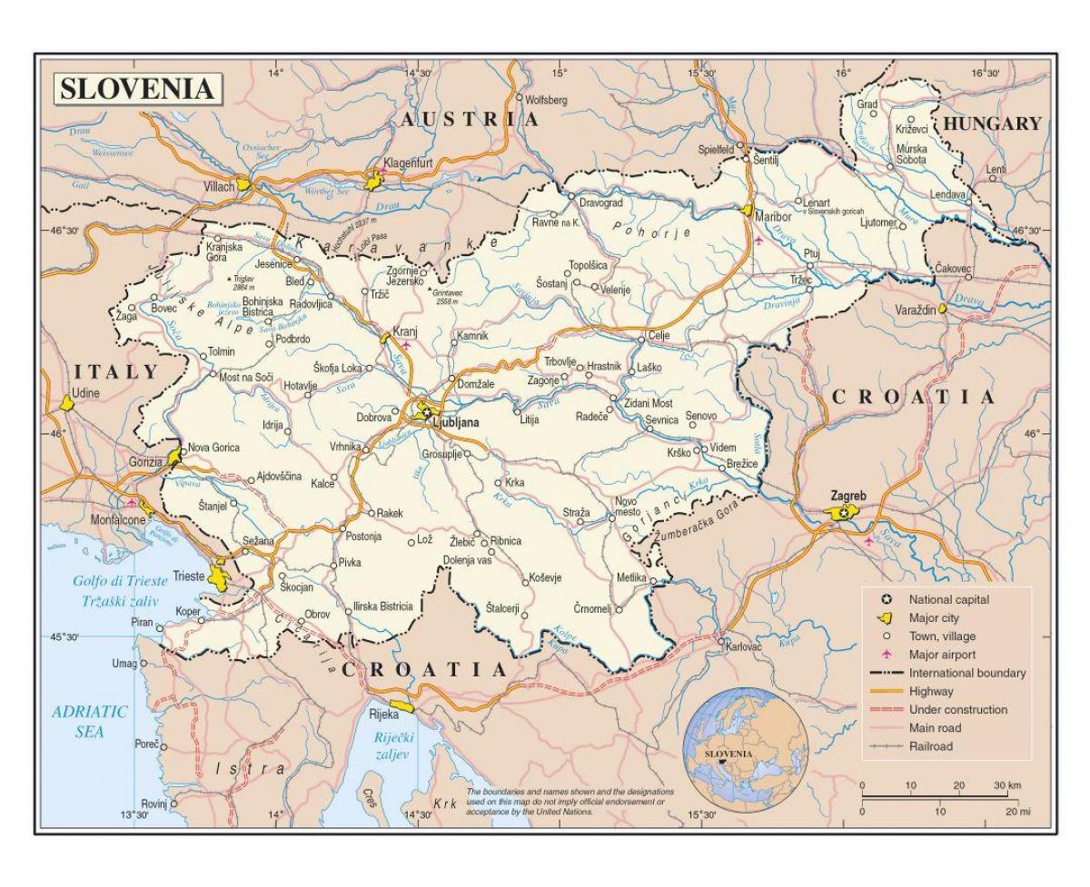 Mapa ng Slovenia sa mga lungsod