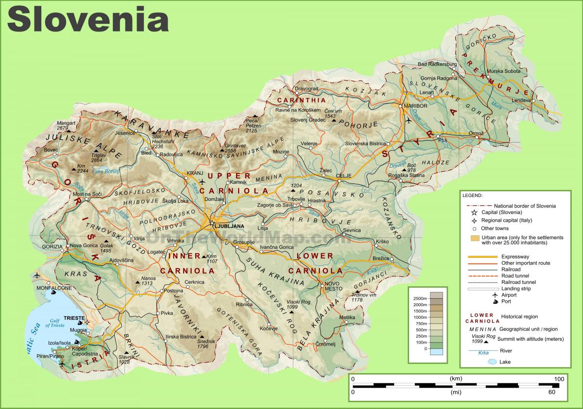 Mapa ng Slovenia pisikal na