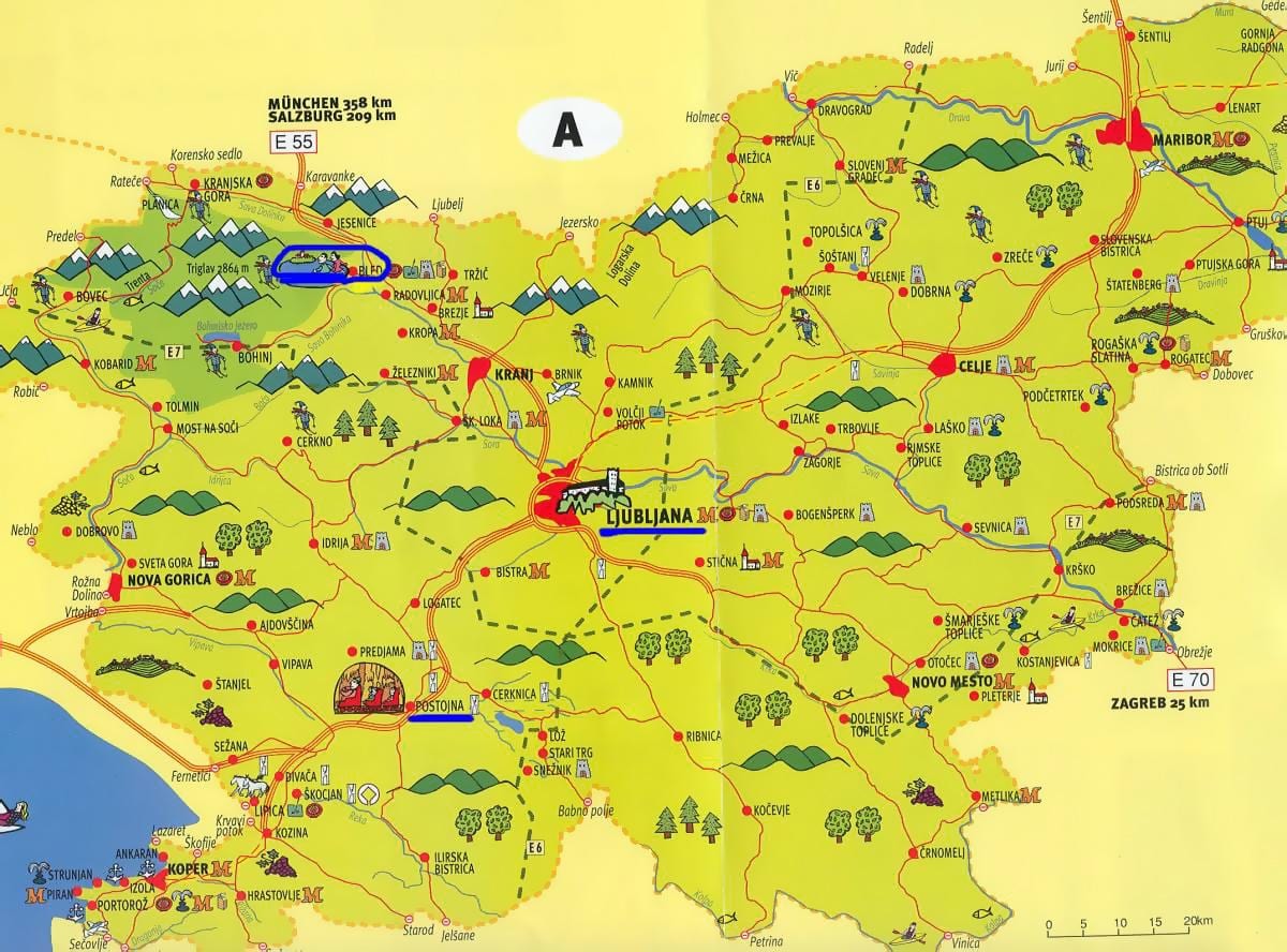 Mapa ng Slovenia sightseeing