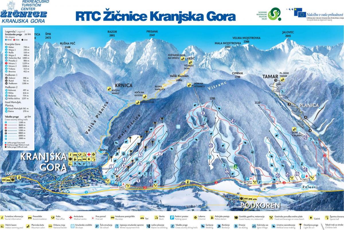 Mapa ng Slovenia ski resorts