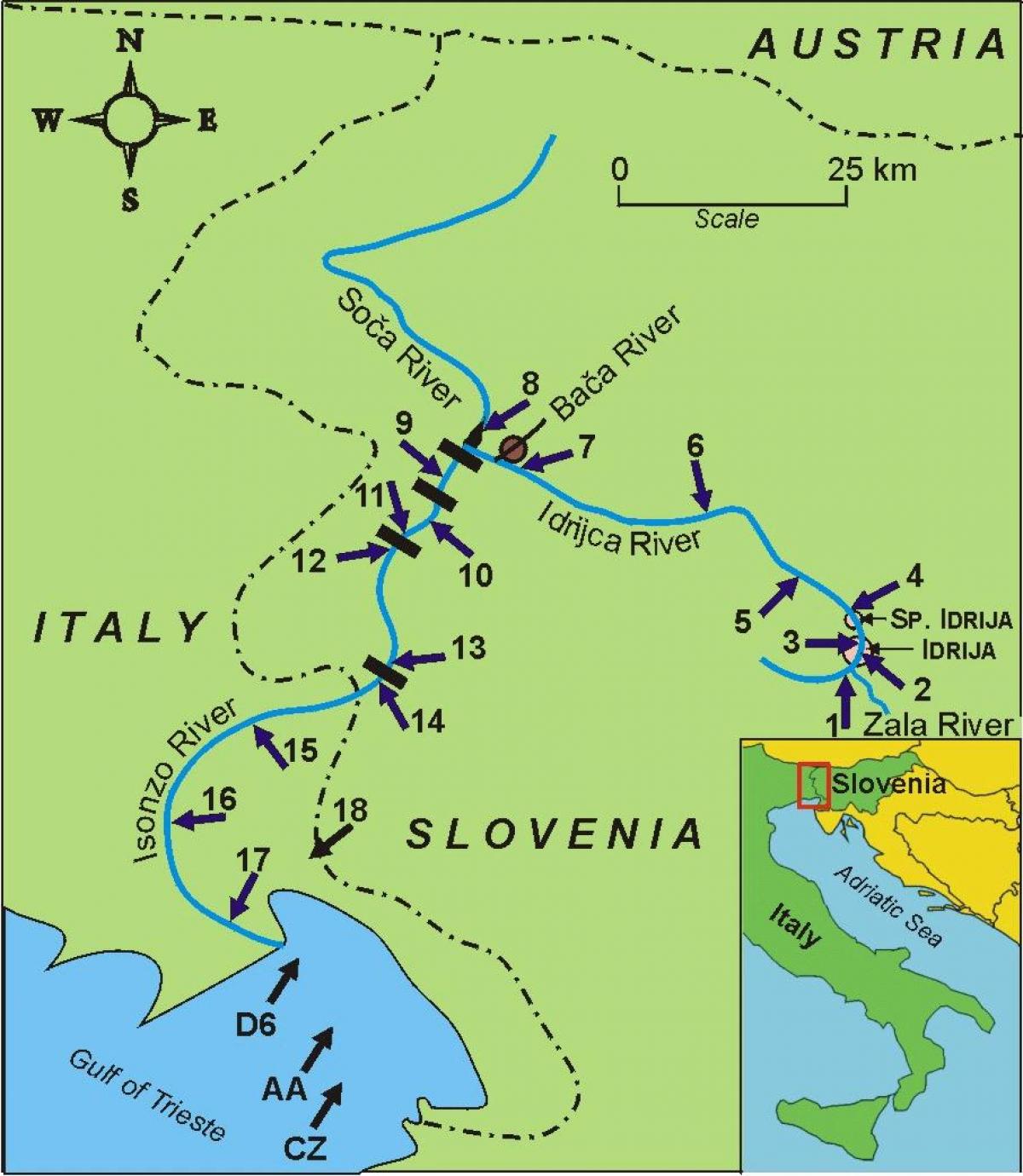 Mapa ng soca ilog Slovenia