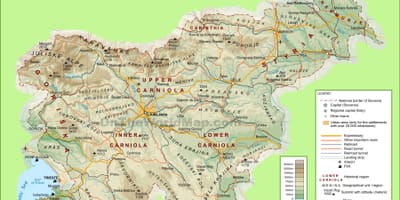 Mapa ng Slovenia pisikal na